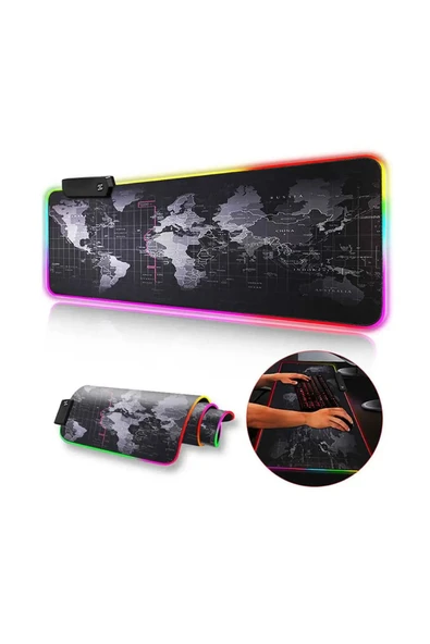 Sarftech 70x30 Rgb Dünya Desenli Led Işıklı Speed Yüzey Gamepad Dünya Desen Gaming Mousepad 70x30 - 7