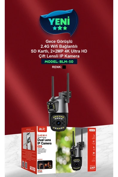 Sarftech 2+2 Mp Hd 4K Ip Kamera Wifi Özellikli Hareket Takipli Gece Sensörlü Güvenlik Kamerası Blm-50 - 2