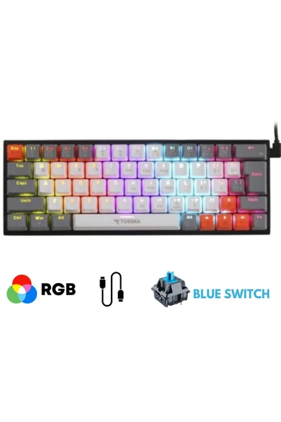 Sarftech Siyah RGB Full Mekanik %60 Blue Switch Gaming Klavye RGB Işıklı Kablolu Q Klavye