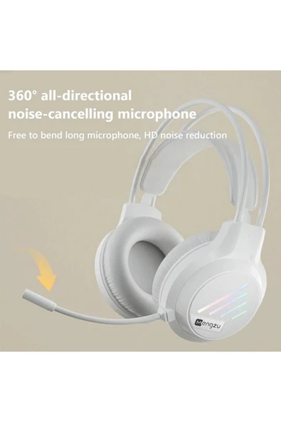 Sarftech YR-100 Rgb Aydınlatmalı Mikrofonlu Gaming Oyuncu Kulaklığı - 3.5mm Jack + USB - Beyaz - 4