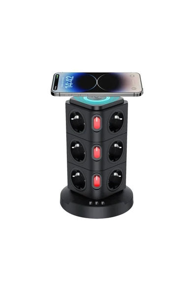 Sarftech 12'li Termal Akım Korumalı Wireless Sarj Özellikli 2M Uzatma Kablolu Priz 2.4A/16A 3xUsb
