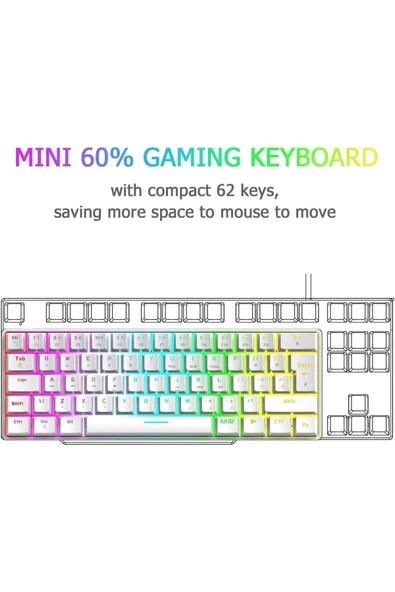 Sarftech Ziyou. %60 Beyaz RGB Uygulamalı Blue Switch Kablolu Gaming Klavye Mavi Switch Rgb Oyuncu Klavyesi - 2