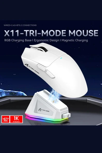 Sarftech Attack Shark X11 Superlight 22.000DPI TriMode E-Sports Şarj İstasyonlu Kablosuz Gaming Oyuncu Faresi - 7