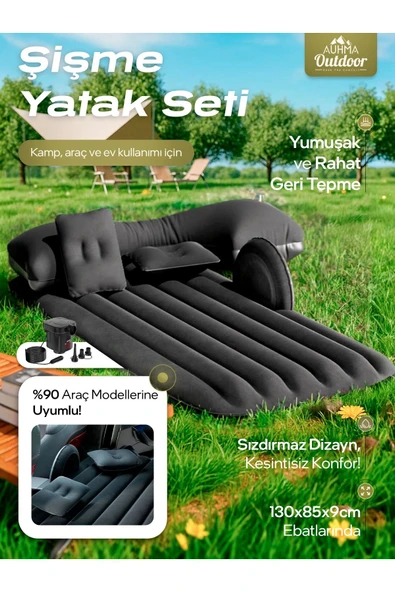 Sarftech Şişme Yatak Araba Ve Kamp Yatağı Çanta Elektrikli Pompa Tamir Kiti Ve Yastıklı Yatak Seti Siyah