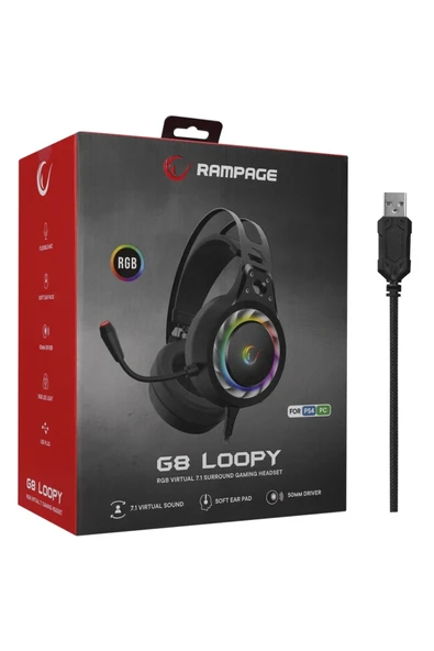 Rampage G8 Loopy Usb 7.1 Rgb Ledli Gaming Oyuncu Mikrofonlu Kulaklık. - 7