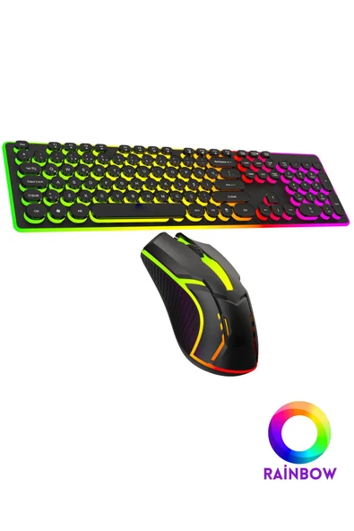 Sarftech Led Işıklı Daktilo Tuş Tasarımlı Gaming Oyuncu Klavye Mouse Seti