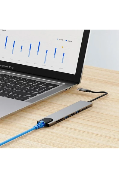 Sarftech 8 İn 1 Usb type-c usb 2.0/3.0 Audio 3.5 TF SD Çevirici Adaptör Çok Portlu Çoklayıcı Usb Hub - 5
