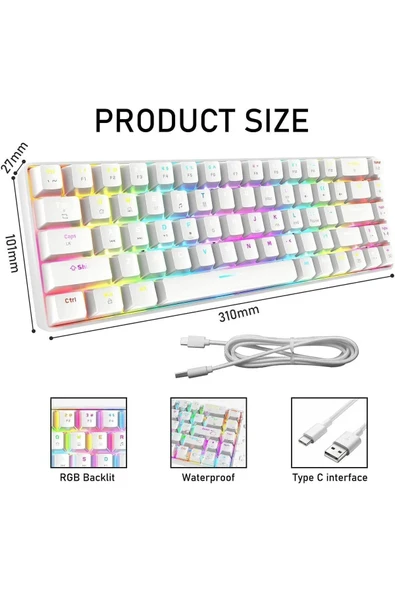 Sarftech T60V Türkçe Q Beyaz Mini Rgb App Uygulamalı Antighosting Mekanik Gaming Oyuncu Klavyesi T60V - 8