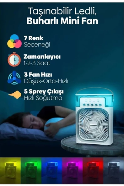 EZERE Taşınabilir Ev Ofis Hava Vantilatörü Nemlendirici Fan Ve Buhar Makinesi Rgb Işıklı - 3