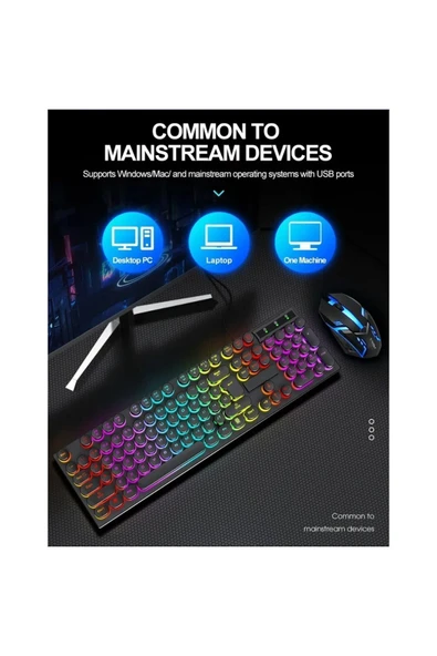 Blic BKB-8 Rainbow Aydınlatmalı Daktilo Klavye Mouse Set 105 Tuşlu Led Işıklı Usb Kablolu - 8
