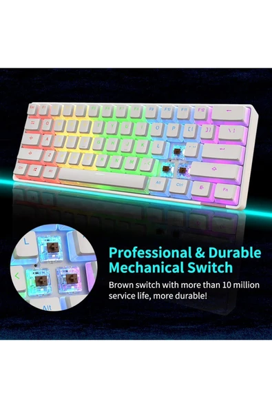 Ajazz %60 Kablosuz Mekanik Oyuncu Klavyesi-brown Switch-pudding Keycap - 2