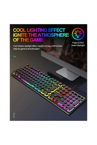 Blic BKB-8 Rainbow Aydınlatmalı Daktilo Klavye Mouse Set 105 Tuşlu Led Işıklı Usb Kablolu - 3