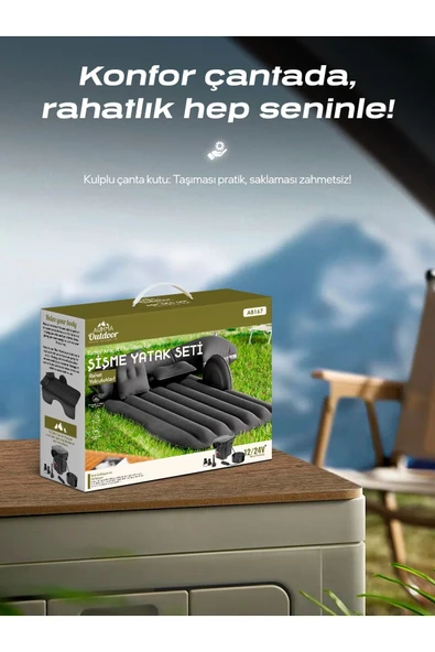 Sarftech Şişme Yatak Araba Ve Kamp Yatağı Çanta Elektrikli Pompa Tamir Kiti Ve Yastıklı Yatak Seti Siyah - 3
