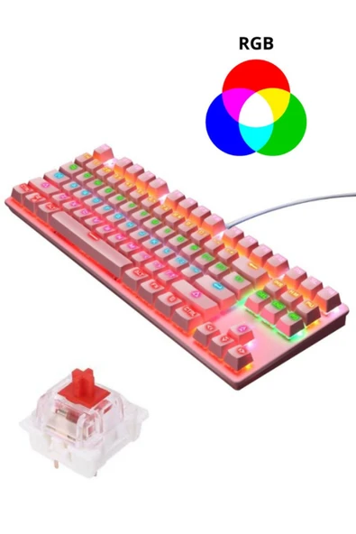 Sarftech Leaven K550 Pembe Usb Led Kablolu 87 Tuşlu Mekanik Oyun Klavyesi - Beyaz (kırmızı Switch) - 2