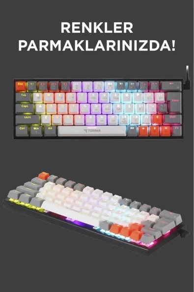 Sarftech Siyah RGB Full Mekanik %60 Blue Switch Gaming Klavye RGB Işıklı Kablolu Q Klavye - 3