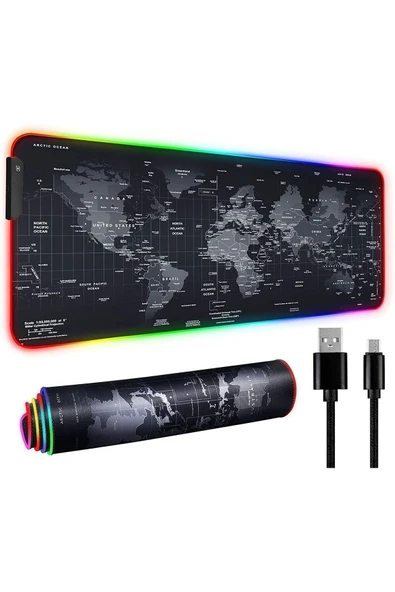 Sarftech 80x30 Rgb Dünya Desenli Mouse Pad Led Işıklı Su Geçirmez Dünya Desen Gaming Mousepad 80x30 - 7