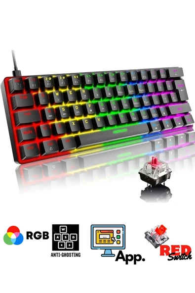 Sarftech T60 Siyah Rgb Uygulamalı Kırmızı Red Switch Gaming Klavye Rgb Kablolu Gaming Oyuncu Klavyesi