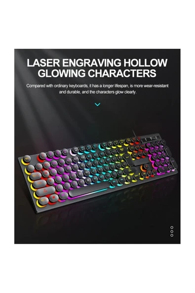 Blic BKB-8 Rainbow Aydınlatmalı Daktilo Klavye Mouse Set 105 Tuşlu Led Işıklı Usb Kablolu - 7