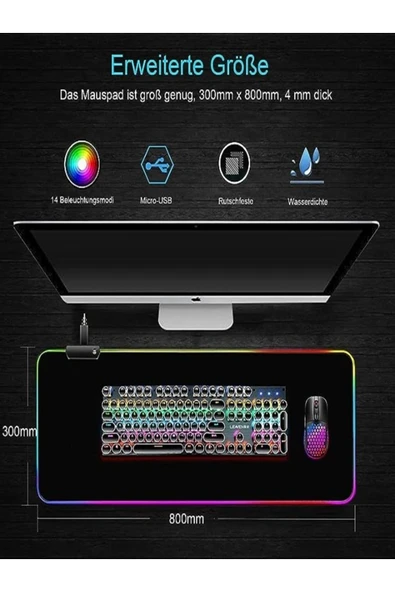 DLIC Rgb Mause Pad Led Işıklı 80x30 Rbg Mause Pad Gamıng Mause Pad - 3