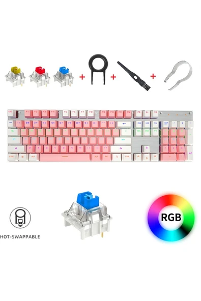 Sarftech Leaven K660 Kablolu 104 Tuşlu Mavi Switch Rgb Mekanik Klavye-pembe