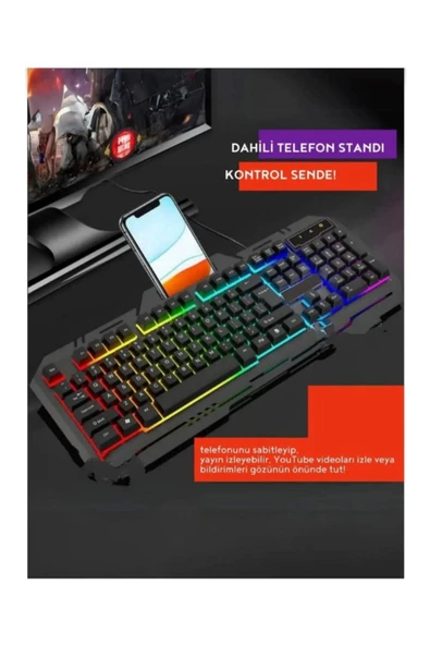 Sarftech Siyah Usb Gökkuşağı Zemin Aydınlatmalı Q Klavye + Mouse Set BKB9 - 2