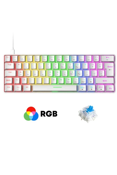 Sarftech T60 Beyaz RGB Klavye Yazılım Uygulamalı Kablolu Gaming Oyuncu Klavyesi T60 - 6