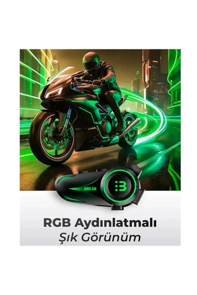 Sarftech 2X Bağlantılı Telsizli Bluetooth 5.3 Motosiklet Kask Kulaklık Intercom Işıklı Motorsiklet Interkom - 4