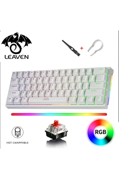 Leaven K-620 Ayrılabilir Type-C Kablolu Red Switch Hot Swap Mekanik Klavye; - 2