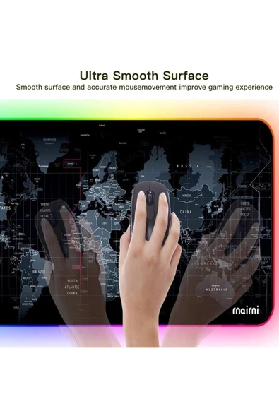 Sarftech 70x30 Rgb Dünya Desenli Led Işıklı Speed Yüzey Gamepad Dünya Desen Gaming Mousepad 70x30 - 4