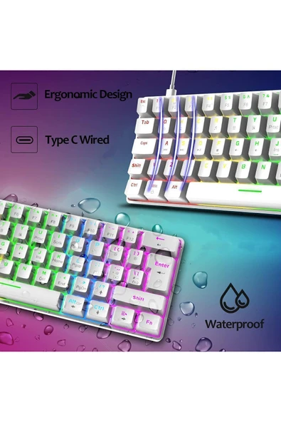 ATAsoft T60 Beyaz Red Kırmızı Switch Klavye Kablolu Gaming Driverli Oyuncu Klavyesi T60 Mini Q Klavye - 4