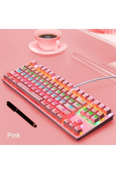 Sarftech Leaven K550 Pembe Usb Led Kablolu 87 Tuşlu Mekanik Oyun Klavyesi - Beyaz (KIRMIZI SWİTCH) - 5