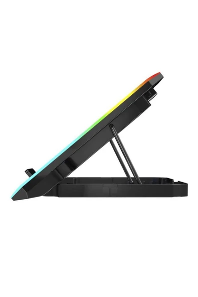 Sarftech CF-04 5 Kademeli Ayarlanabilir Telefon Tutacaklı Dizüstü Bilgisayar RGB Soğutma Fanı Siyah - 5