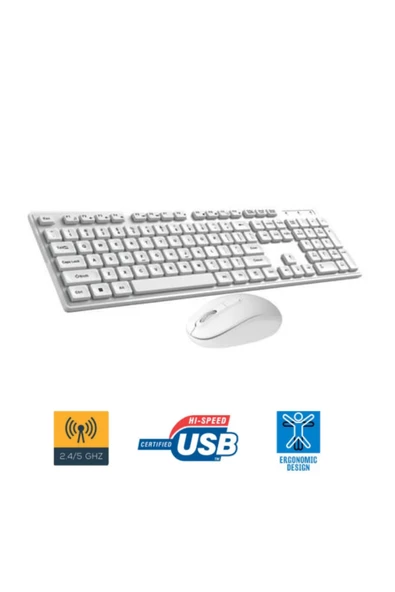Sarftech Kare Zarif Dizayn 104 Tuş Gösterge Işıklı 2.4ghz Kablosuz Q Klavye Ve Mouse Seti Beyaz