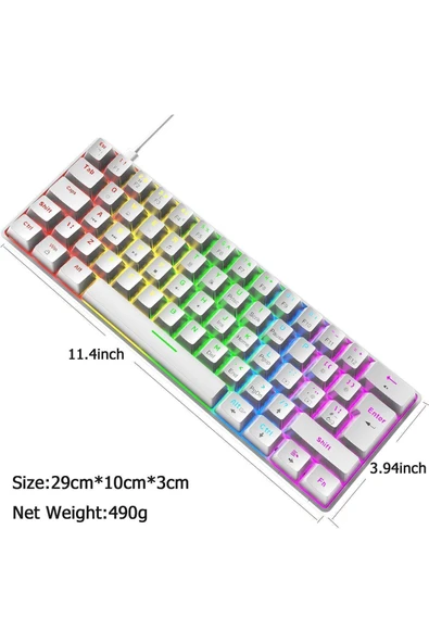 ATAsoft T60 Beyaz Red Kırmızı Switch Klavye Kablolu Gaming Driverli Oyuncu Klavyesi T60 Mini Q Klavye - 3