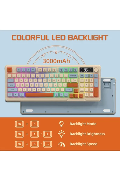 Sarftech Freewolf M96 2.4g Bt5.0 Çift Bağlantılı Tft Led Ekranlı Reinbow Gaming Oyuncu Klavye - 4