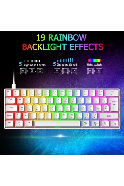 ATAsoft T60 Beyaz Red Kırmızı Switch Klavye Kablolu Gaming Driverli Oyuncu Klavyesi T60 Mini Q Klavye - 6
