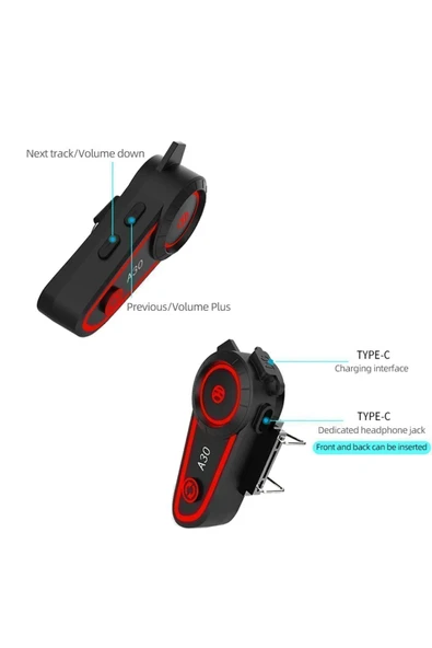 Sarftech A30 Motosiklet Kask Kulaklık Intercom Işıklı Motorsiklet Interkom - 5