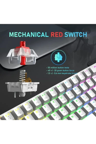 Sarftech T60V Türkçe Q Beyaz Mini Rgb App Uygulamalı Antighosting Mekanik Gaming Oyuncu Klavyesi T60V - 4