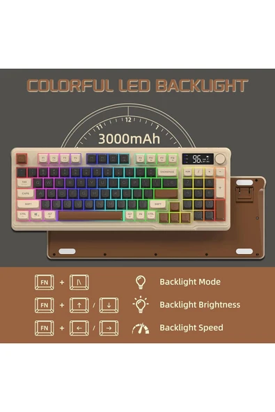 Sarftech Freewolf M96 2.4g Bt5.0 Çift Bağlantılı Tft Led Ekranlı Reinbow Gaming Oyuncu Klavye - 5