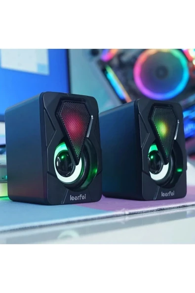 Sarftech Bilgisayar Hoparlörü RGB Led Işıklı Gaming Oyuncu Hoparlörü 3.5mm Jack Usb Speaker 1+1 Ses Sistemi