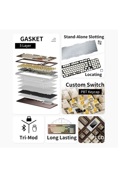 Sarftech AC100 Max Alüminyun Gövde 8000Mah  3 Modlu Bağlantı Profesyonel Hot-Swap Gasket Mount Mekanik Klavye - 8