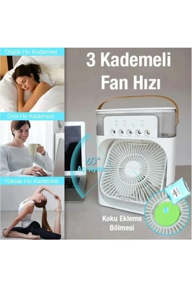 EZERE Taşınabilir Ev Ofis Hava Vantilatörü Nemlendirici Fan Ve Buhar Makinesi Rgb Işıklı - 7