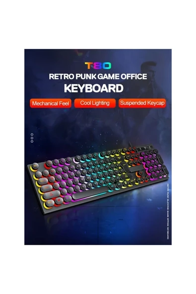 Blic BKB-8 Rainbow Aydınlatmalı Daktilo Klavye Mouse Set 105 Tuşlu Led Işıklı Usb Kablolu - 5