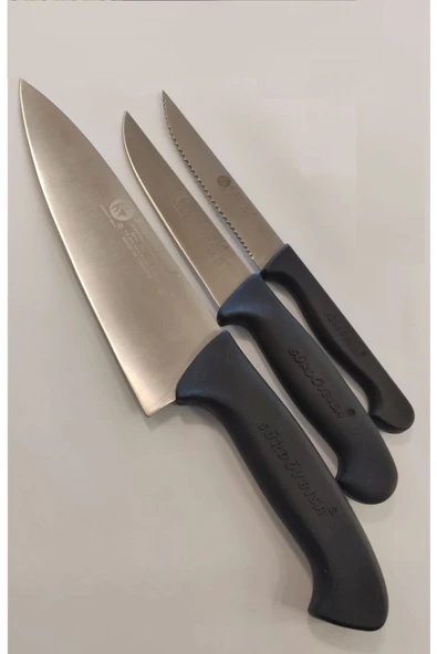Sürdövbisa 3'lü Şef Bıçaklı Mutfak Seti Siyah Plastik Sap ürün görseli