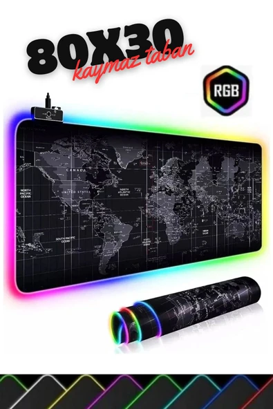 Sarftech 80x30 Rgb Dünya Desenli Mouse Pad Led Işıklı Su Geçirmez Dünya Desen Gaming Mousepad 80x30
