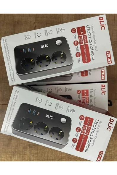 Blic Rose Teknoloji Ftr-02 Termal Akım Korumalı 3 Priz 2 Usb 1 Type-c Girişli 2m Kablolu Üçlü Priz - 3