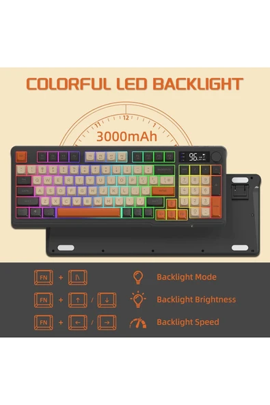 Sarftech Freewolf M96 2.4g Bt5.0 Çift Bağlantılı Tft Led Ekranlı Reinbow Gaming Oyuncu Klavye - 7