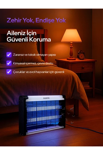 auhma Aqm01 Çift Ampullü Elektrikli Sineklik | Sivrisinek Kovucu & Yakalama Cihazı | 30 M² Etki Alan - 3