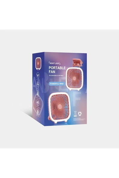 Sarftech Ayarlanabilir Stand Gece Lamba Işıklı Sarjlı Pembe Masaüstü Vantilatör - 3