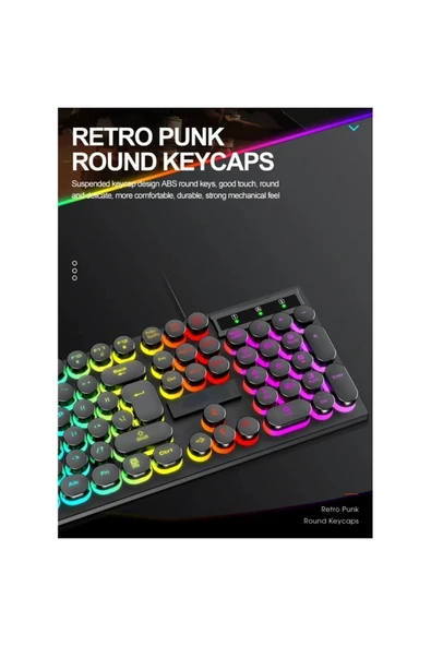 Blic BKB-8 Rainbow Aydınlatmalı Daktilo Klavye Mouse Set 105 Tuşlu Led Işıklı Usb Kablolu - 6